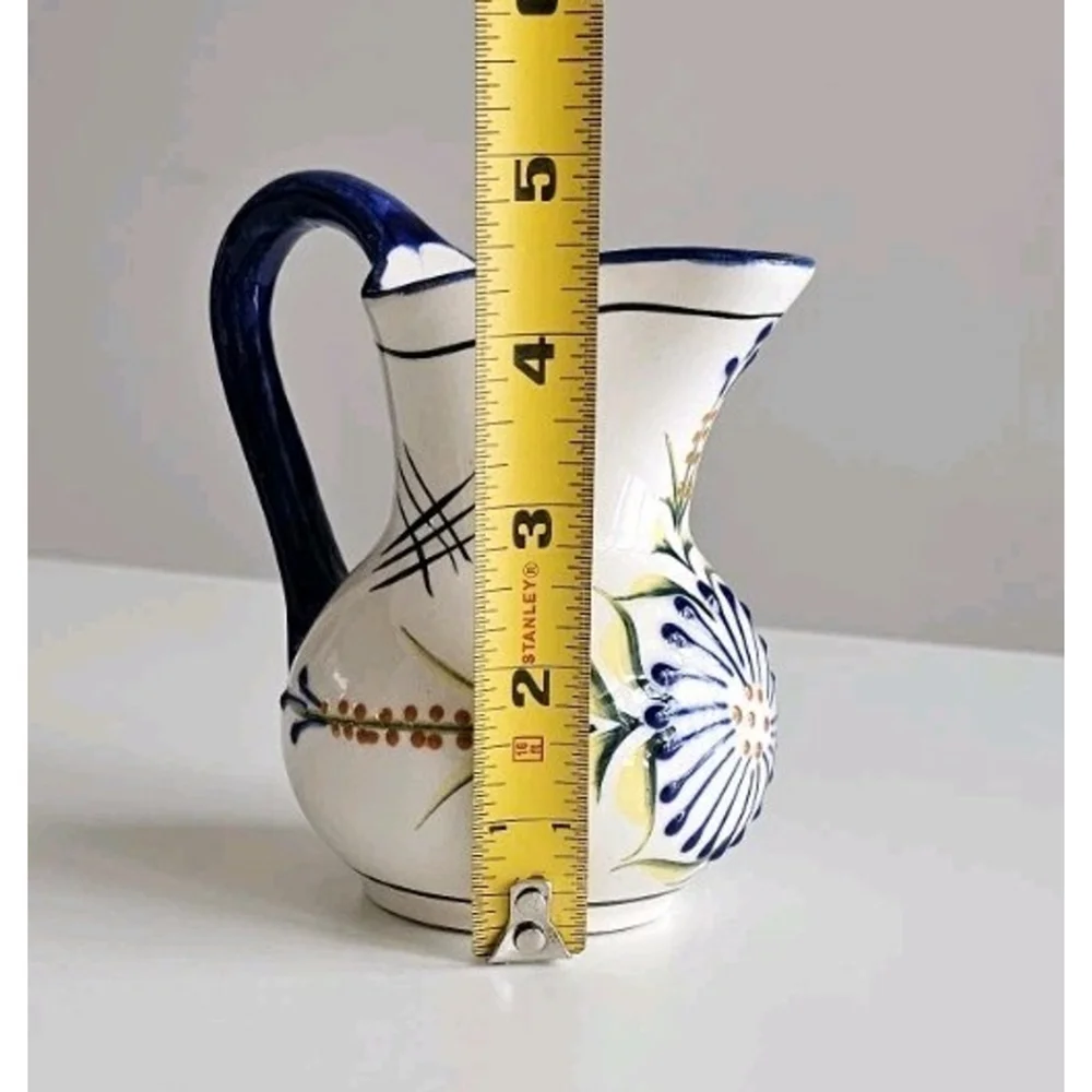 Mexican Ceramic Floral Pitcher | Hand Applied Raised Slip | Signed H Mex Acosta